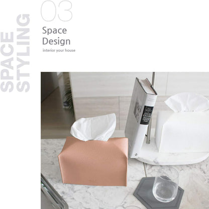 Tissue Box Cover, [Refined] Modern PU Leather Rectangular Tissue Box Holder - Decorative Holder/Organizer for Bathroom Vanity Countertop, Night Stands, Office Desk 9.5"X5"X5" - Peach Pink