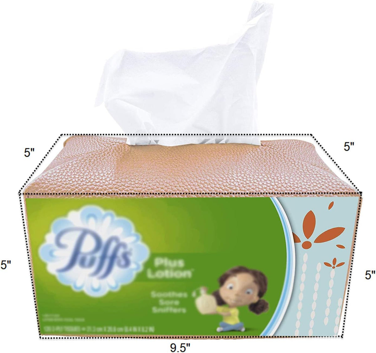 Tissue Box Cover, [Refined] Modern PU Leather Rectangular Tissue Box Holder - Decorative Holder/Organizer for Bathroom Vanity Countertop, Night Stands, Office Desk 9.5"X5"X5" - Peach Pink