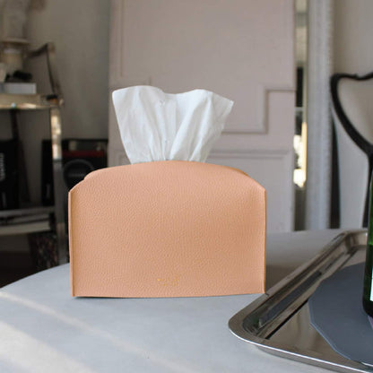 Tissue Box Cover, [Refined] Modern PU Leather Rectangular Tissue Box Holder - Decorative Holder/Organizer for Bathroom Vanity Countertop, Night Stands, Office Desk 9.5"X5"X5" - Peach Pink