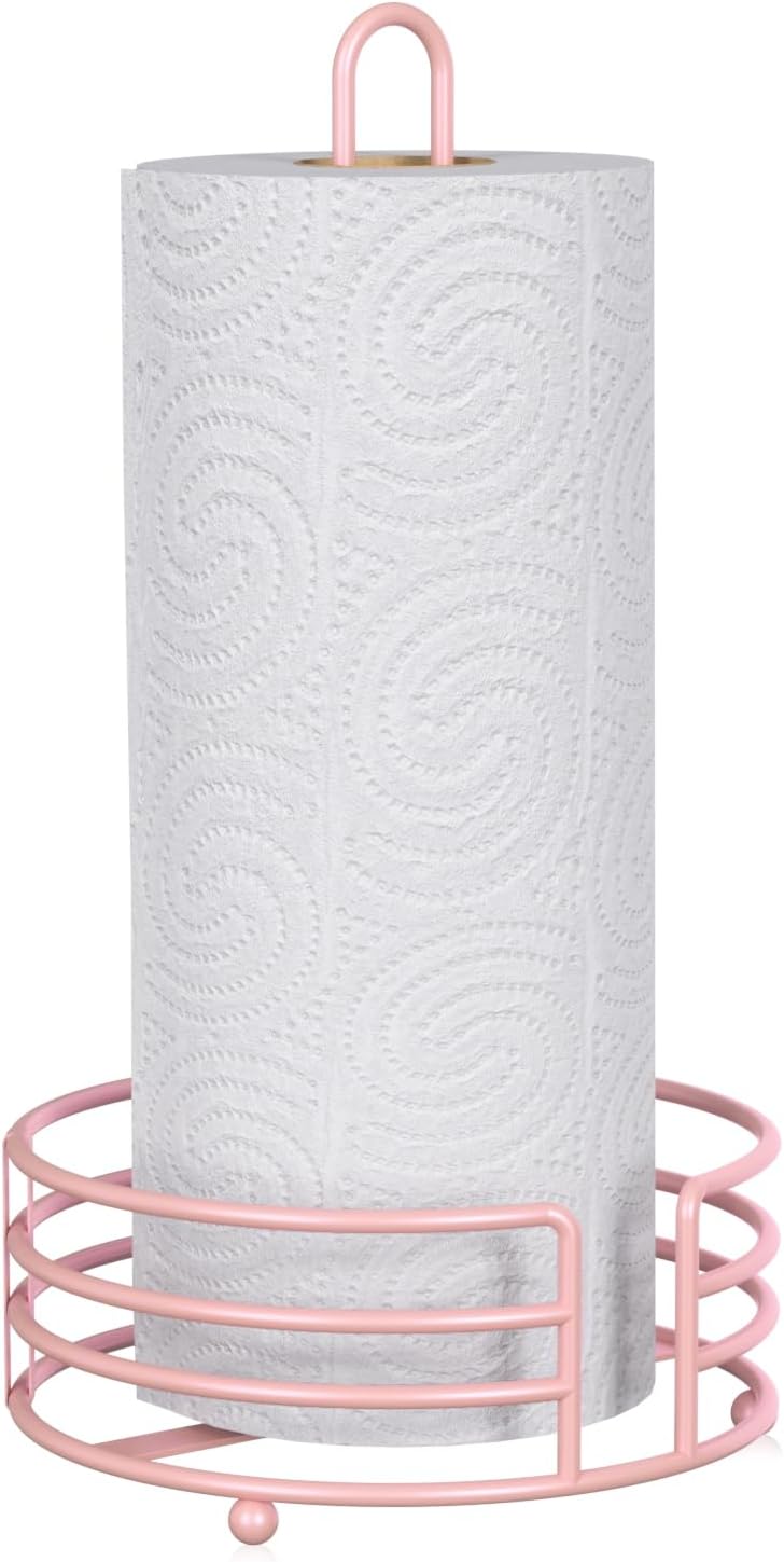 Buruis Metal Paper Towel Holder for Kitchen Countertop, Pastel Pink