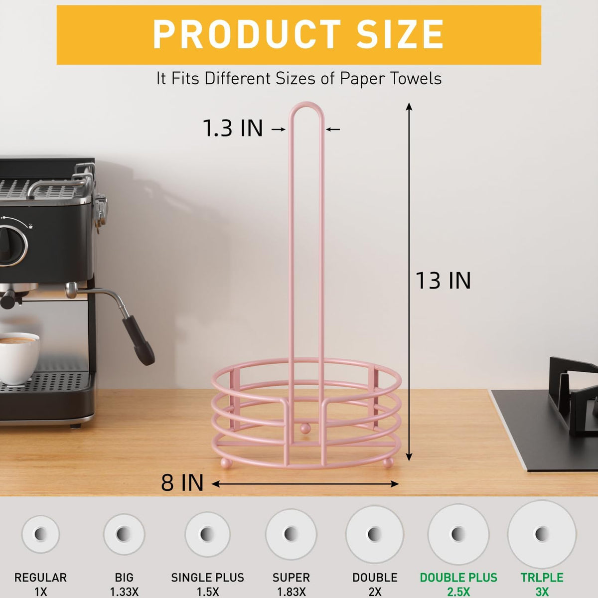 Buruis Metal Paper Towel Holder for Kitchen Countertop, Pastel Pink