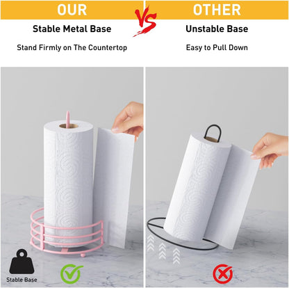 Buruis Metal Paper Towel Holder for Kitchen Countertop, Pastel Pink