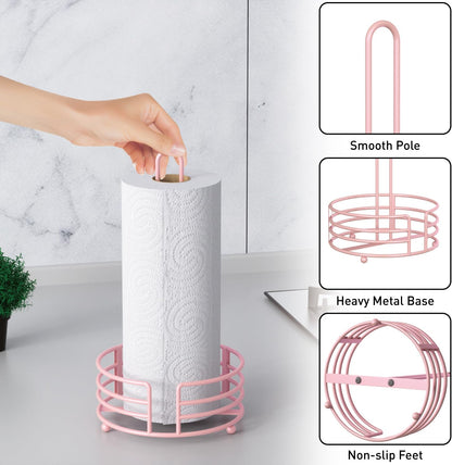 Buruis Metal Paper Towel Holder for Kitchen Countertop, Pastel Pink
