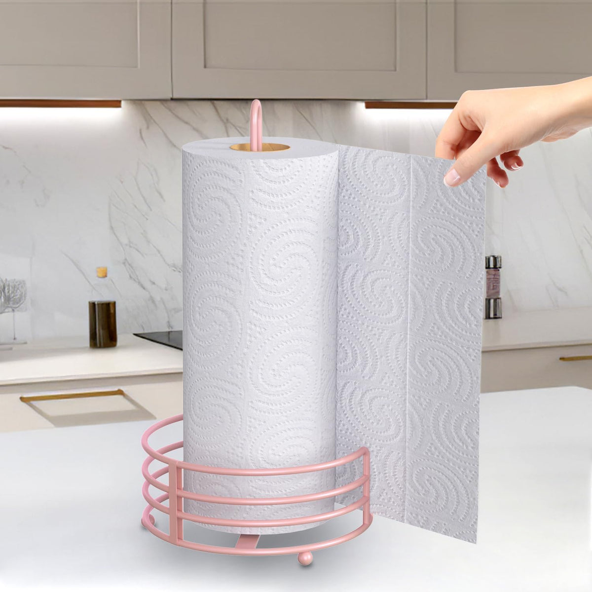 Buruis Metal Paper Towel Holder for Kitchen Countertop, Pastel Pink