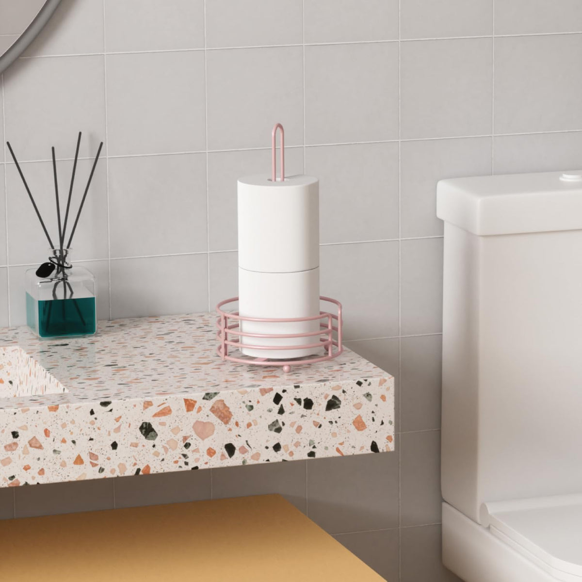 Buruis Metal Paper Towel Holder for Kitchen Countertop, Pastel Pink