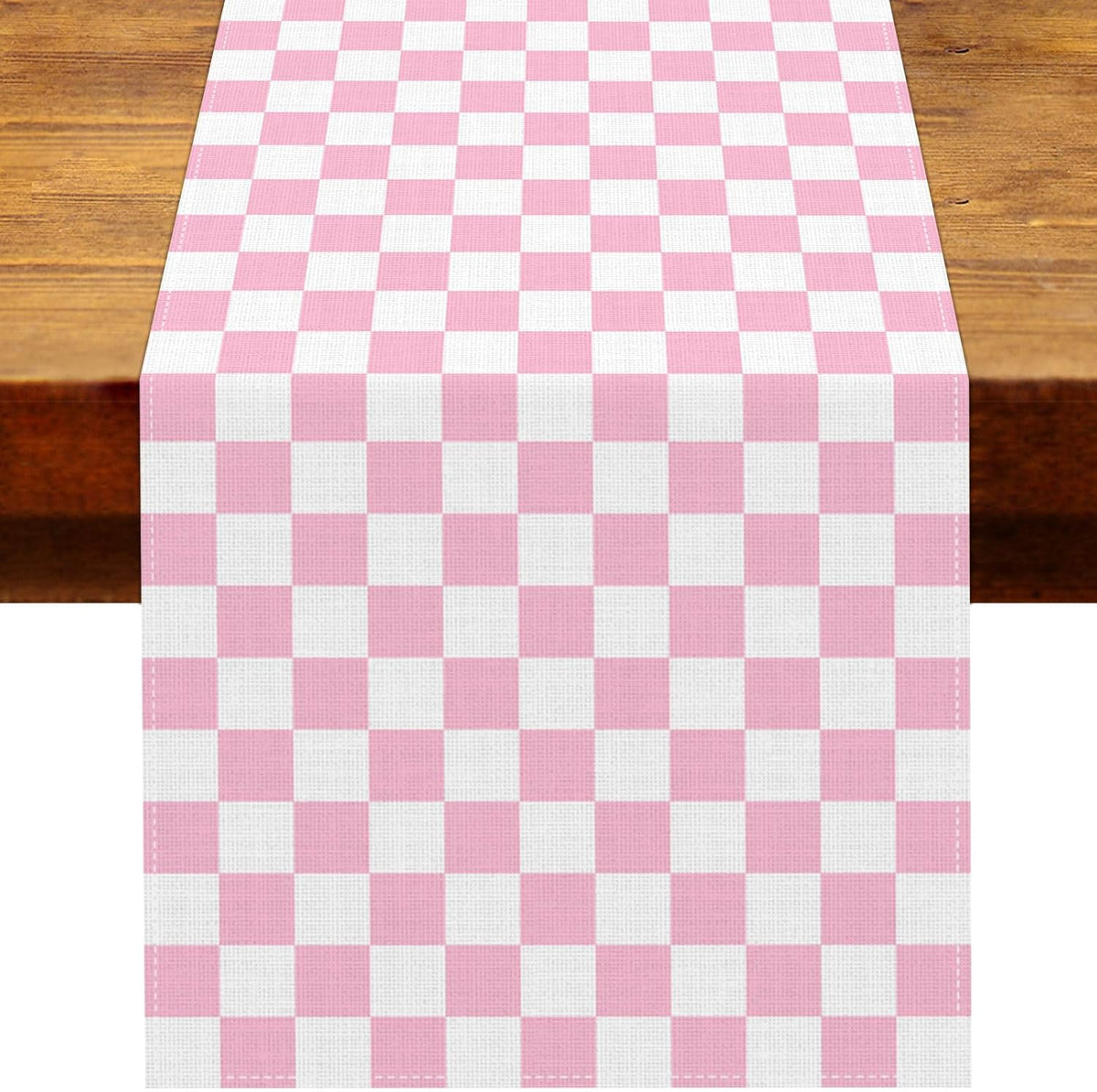 Pink Checkered Table Runner Pastel Preppy Checkerboard Baby Shower Party Decoration Easter Wedding Home Kitchen Dining Room Table Decor