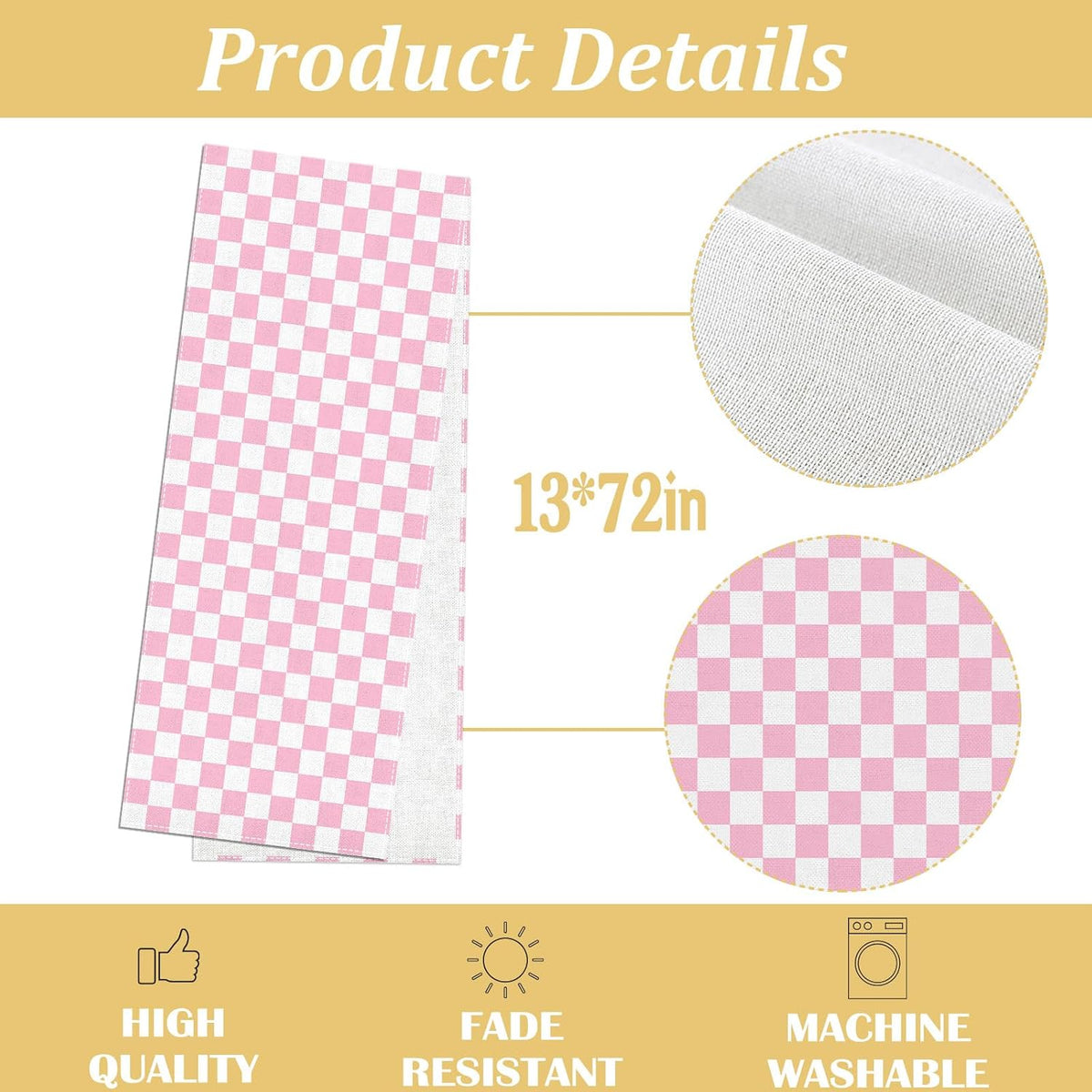 Pink Checkered Table Runner Pastel Preppy Checkerboard Baby Shower Party Decoration Easter Wedding Home Kitchen Dining Room Table Decor