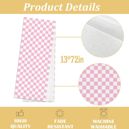 Pink Checkered Table Runner Pastel Preppy Checkerboard Baby Shower Party Decoration Easter Wedding Home Kitchen Dining Room Table Decor
