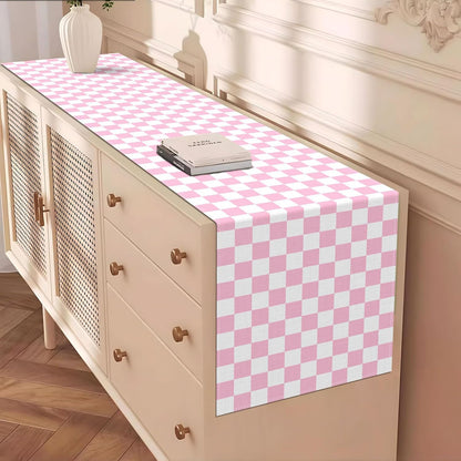 Pink Checkered Table Runner Pastel Preppy Checkerboard Baby Shower Party Decoration Easter Wedding Home Kitchen Dining Room Table Decor
