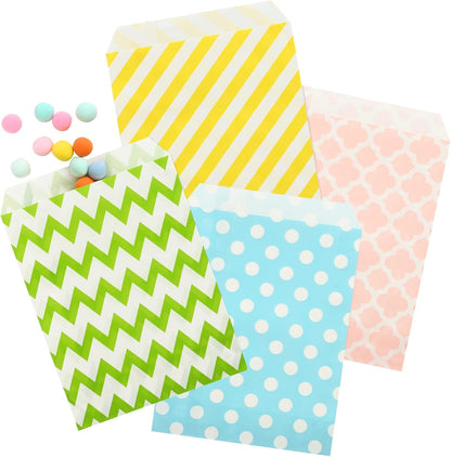KESOTO 100 Pack Pastel Cookie Candy Buffet Easter Bags, 5x7 Small Paper Bags for Easter Birthday Holiday Party Favor Supplies, Green Yellow Blue Pink