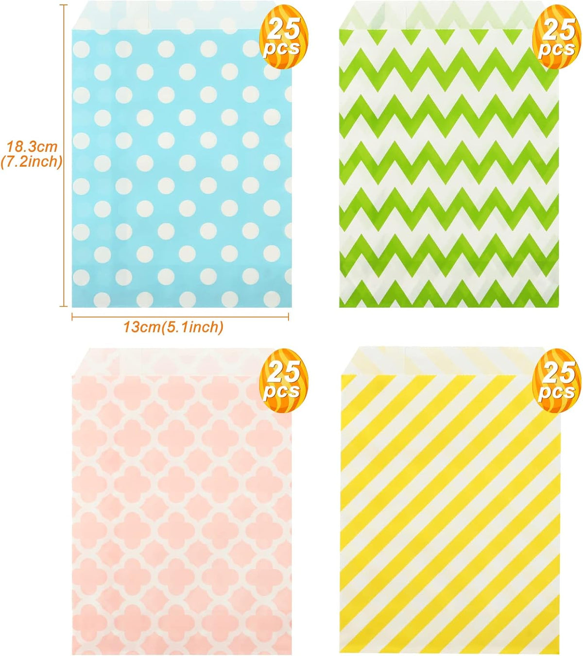KESOTO 100 Pack Pastel Cookie Candy Buffet Easter Bags, 5x7 Small Paper Bags for Easter Birthday Holiday Party Favor Supplies, Green Yellow Blue Pink
