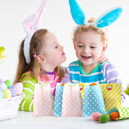 KESOTO 100 Pack Pastel Cookie Candy Buffet Easter Bags, 5x7 Small Paper Bags for Easter Birthday Holiday Party Favor Supplies, Green Yellow Blue Pink