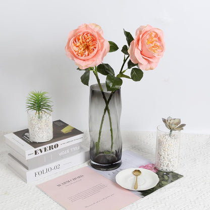2Pcs Fake Austin Rose Peonies Flowers Real Touch Peach Roses with Stems 25.60'' Latex Peony Artificial Flowers for Home Decor Flower Arrangement Wedding Centerpieces Valentine's Day (Peach)