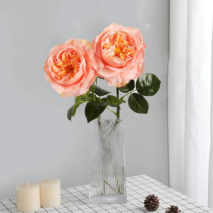 2Pcs Fake Austin Rose Peonies Flowers Real Touch Peach Roses with Stems 25.60'' Latex Peony Artificial Flowers for Home Decor Flower Arrangement Wedding Centerpieces Valentine's Day (Peach)