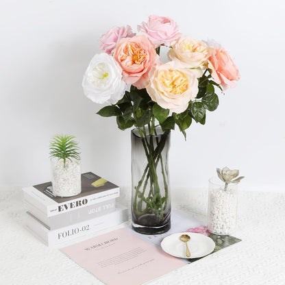 2Pcs Fake Austin Rose Peonies Flowers Real Touch Peach Roses with Stems 25.60'' Latex Peony Artificial Flowers for Home Decor Flower Arrangement Wedding Centerpieces Valentine's Day (Peach)