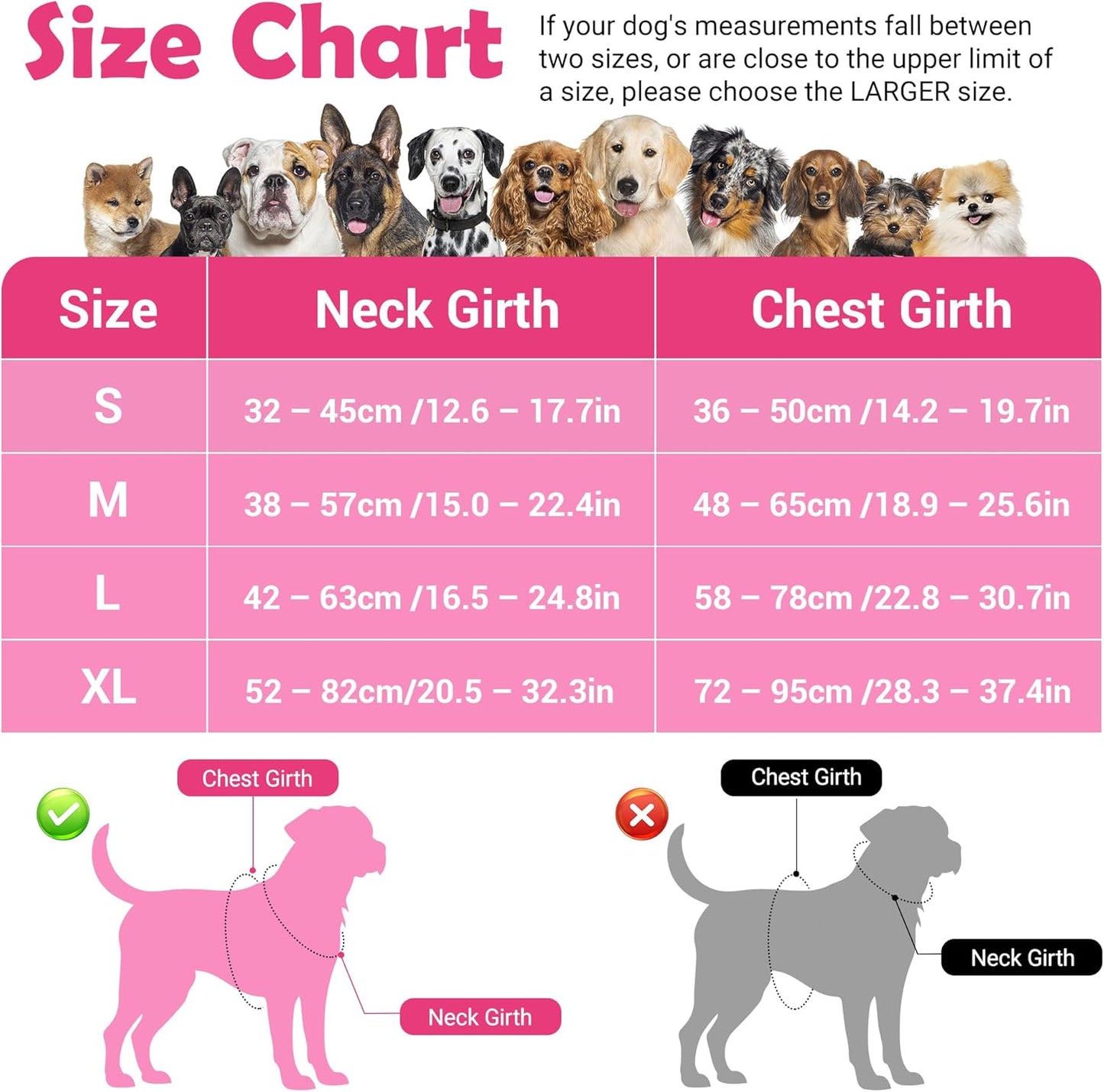 Funfox Dog Harness No Pull, Adjustable Pet Vest Harness, Super Soft Material with Vertical Handle Easy Control, Reflective Night Walking, 2 Leash Clips for Large Dogs, Pink, L