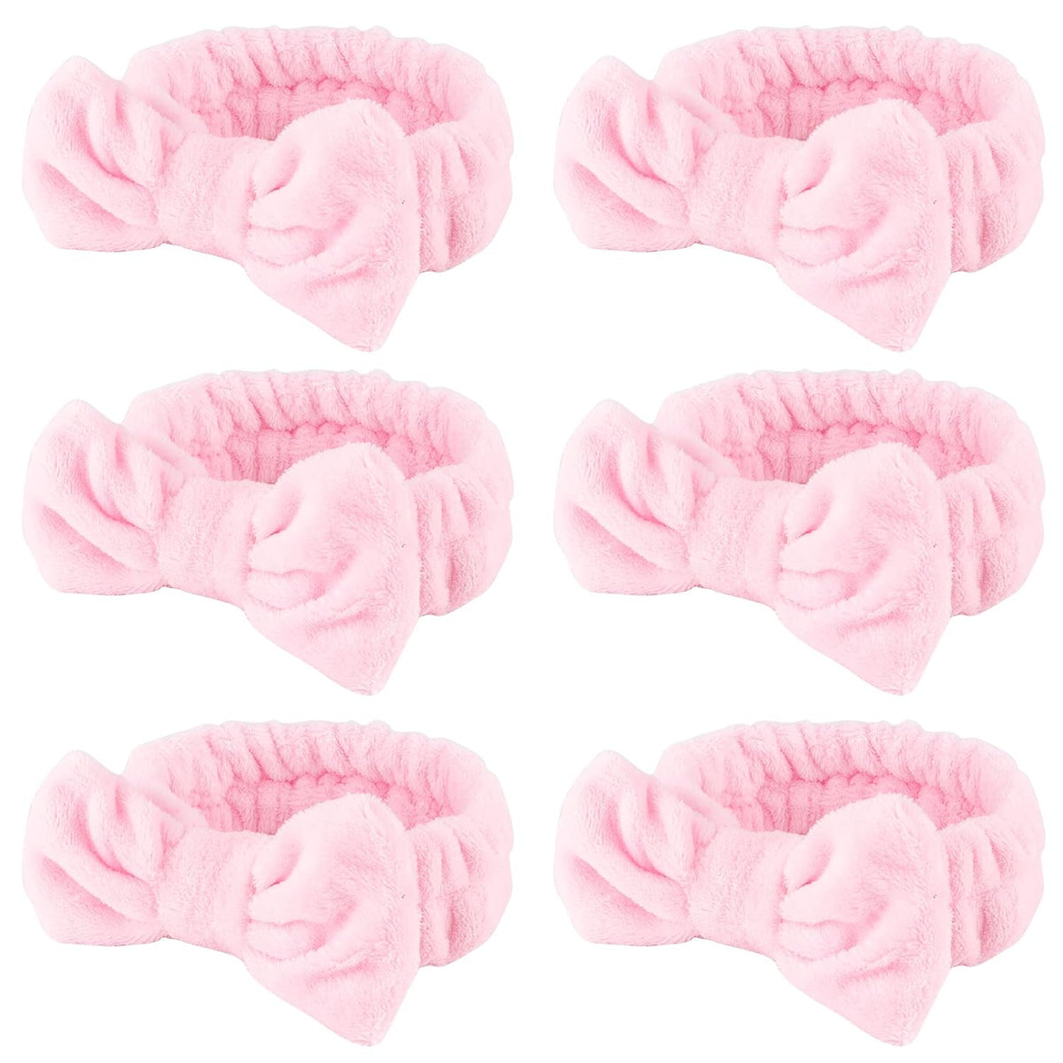 6 Pack Pink Spa Headband for Washing Face, Skincare Headbands Microfiber Pink Party Favors Sleepover (Type 14)