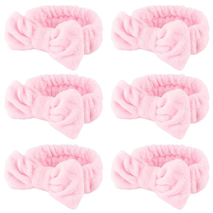 6 Pack Pink Spa Headband for Washing Face, Skincare Headbands Microfiber Pink Party Favors Sleepover (Type 14)