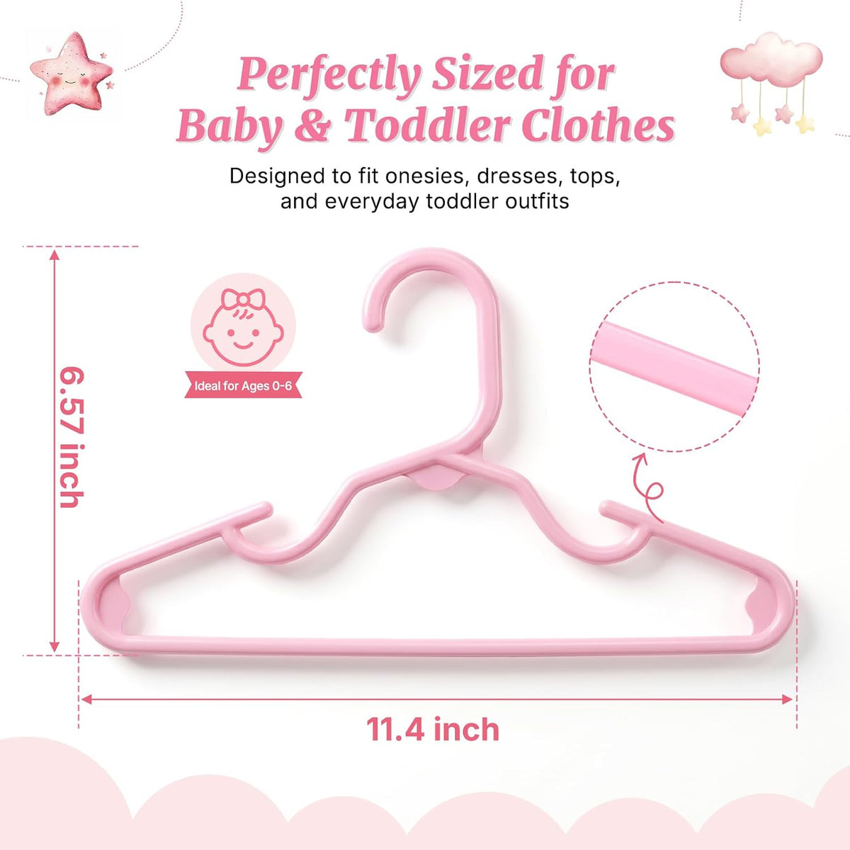 Pink Baby Hangers 20 Pack, Sturdy 11.5" Kids Hangers for Closet