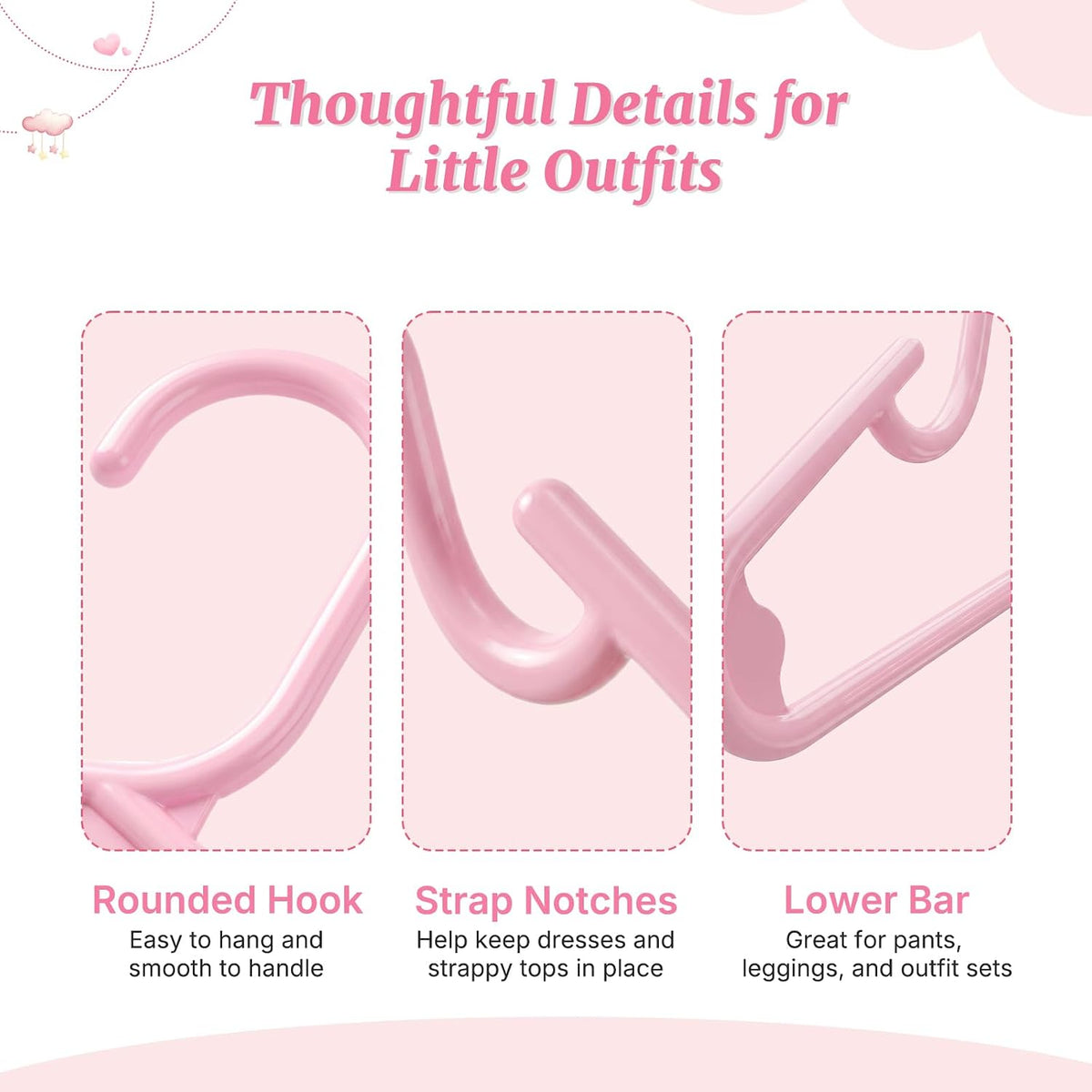 Pink Baby Hangers 20 Pack, Sturdy 11.5" Kids Hangers for Closet