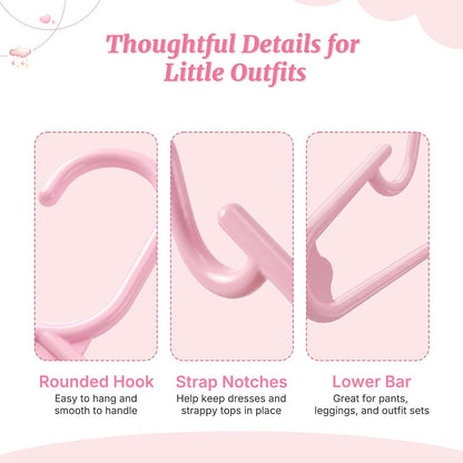 Pink Baby Hangers 20 Pack, Sturdy 11.5" Kids Hangers for Closet
