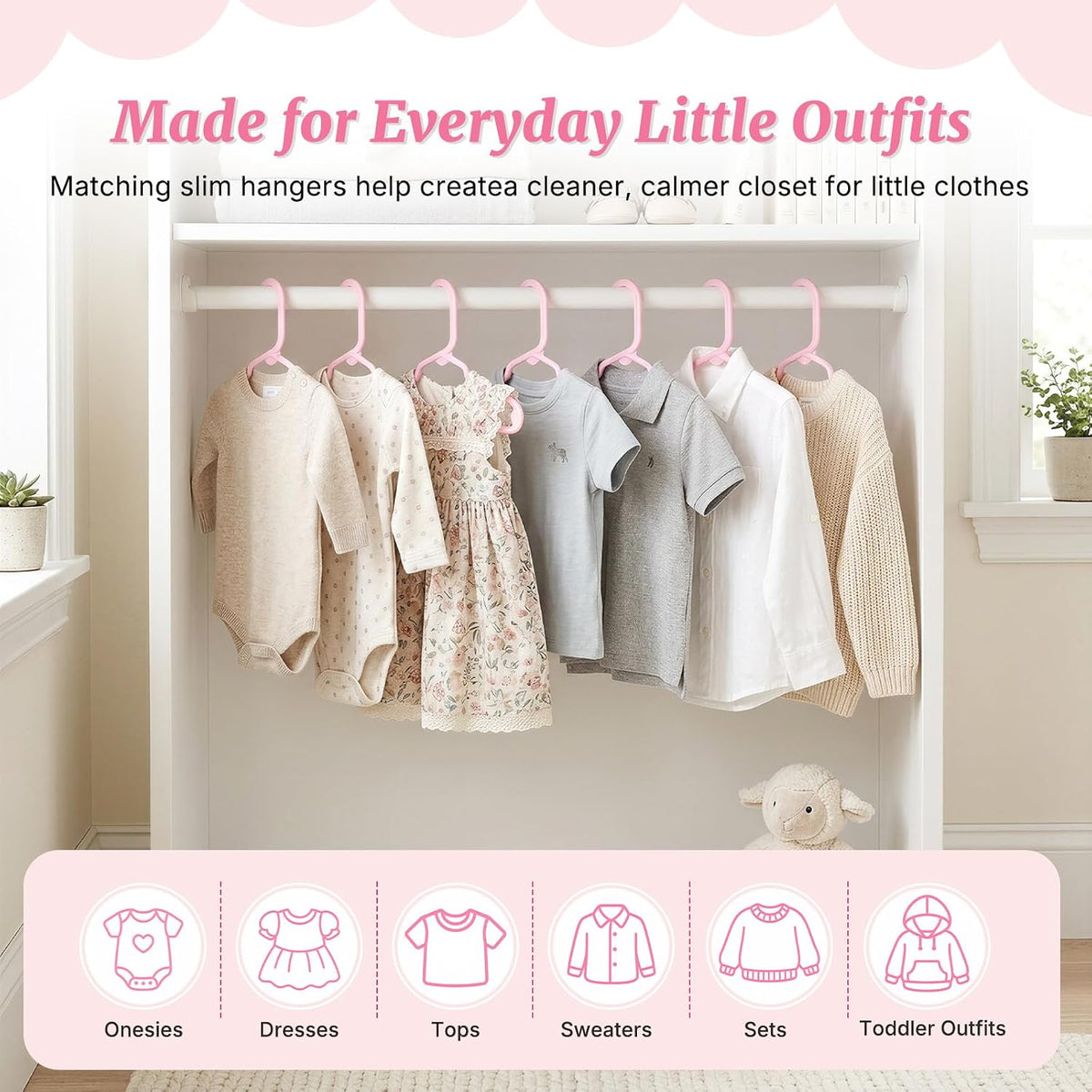 Pink Baby Hangers 20 Pack, Sturdy 11.5" Kids Hangers for Closet