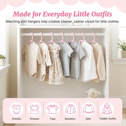 Pink Baby Hangers 20 Pack, Sturdy 11.5" Kids Hangers for Closet