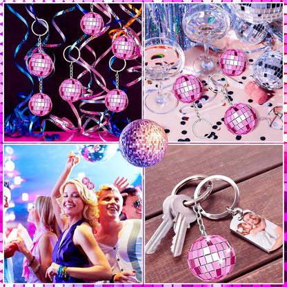 25Pcs Mini Pink Disco Ball Keychain Bulk