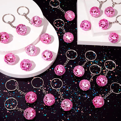 25Pcs Mini Pink Disco Ball Keychain Bulk
