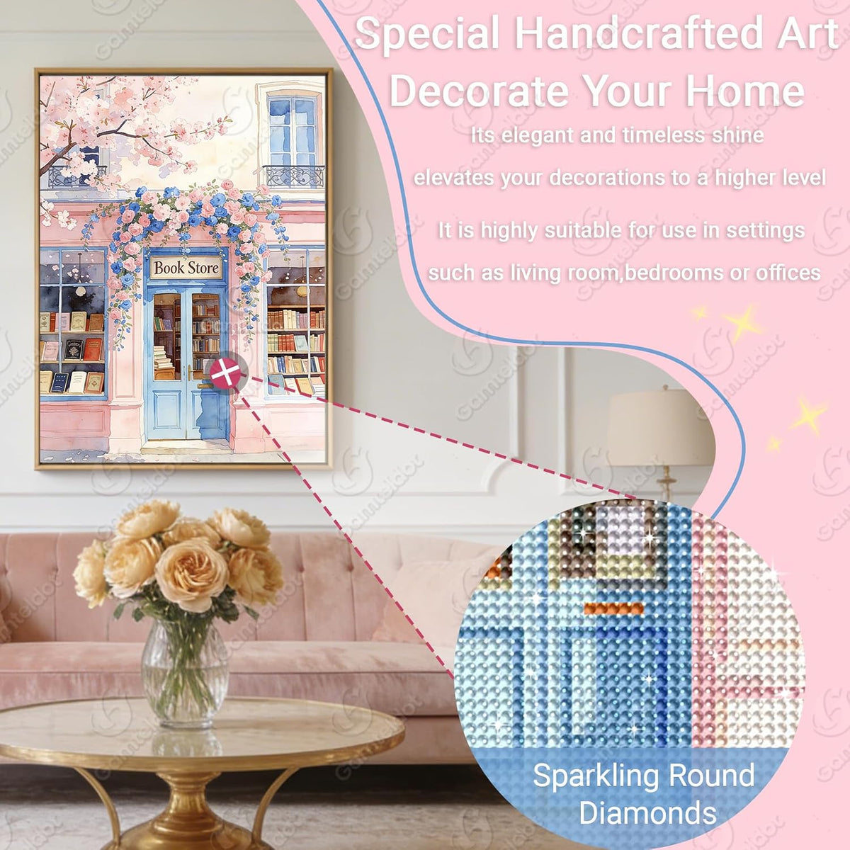 Gamteldot Bookstore Diamond Art Kits for Adults Beginner,Pink Diamond Art