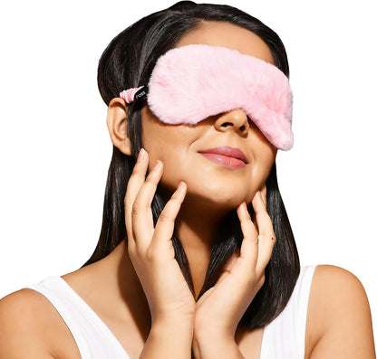 100% Mulberry Silk Faux Fur Sleep Mask Eye Mask, Super Smooth for Blind Fold (Pink - Fur)