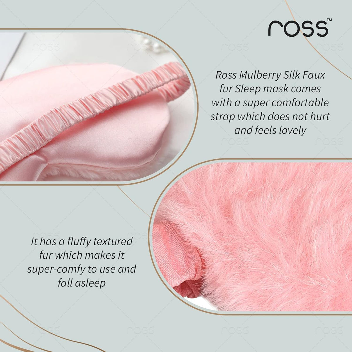 100% Mulberry Silk Faux Fur Sleep Mask Eye Mask, Super Smooth for Blind Fold (Pink - Fur)