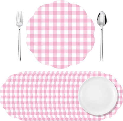 Pink 80 Pcs Gingham Paper Placemats Scalloped Disposable