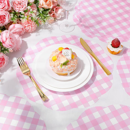 Pink 80 Pcs Gingham Paper Placemats Scalloped Disposable