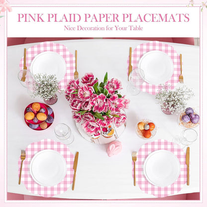 Pink 80 Pcs Gingham Paper Placemats Scalloped Disposable