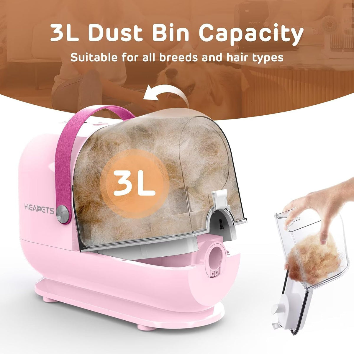 Dog Grooming Vacuum Kit - 3L Vacuum with 7 Tools, Low Noise Electric Clipper and Brush for Pet Shedding at Home, Pink
