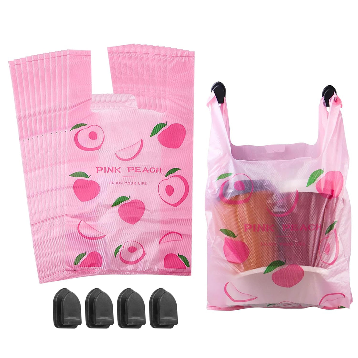 Car Trash Bag Hanging Disposable Car Garbage Bag Pack of 200 Small Auto Trash Bag for Car with 4 Hook for Car Kitchens Bedrooms Offices During Travel and Camping (Pink)
