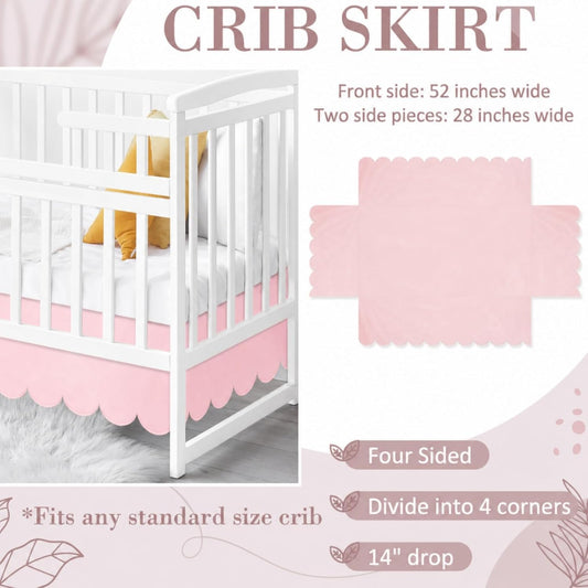 28 x 52 Inch Pink Scalloped Crib Skirt, 14 Inch Drop