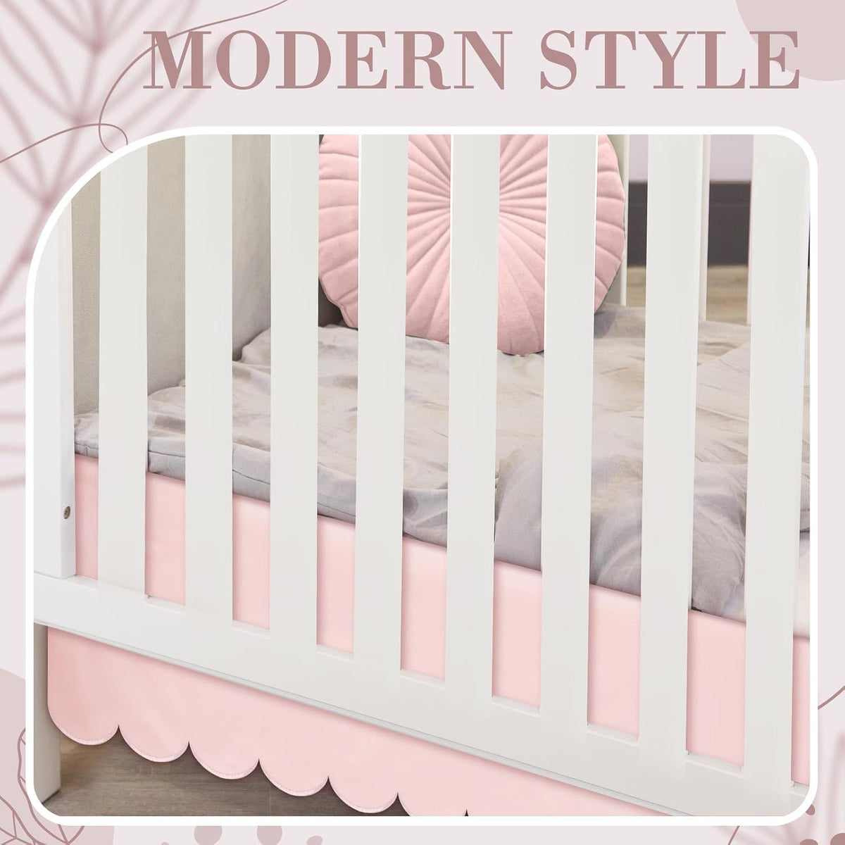 28 x 52 Inch Pink Scalloped Crib Skirt, 14 Inch Drop