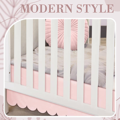 28 x 52 Inch Pink Scalloped Crib Skirt, 14 Inch Drop