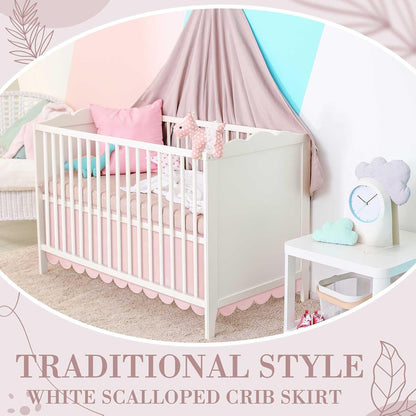 28 x 52 Inch Pink Scalloped Crib Skirt, 14 Inch Drop