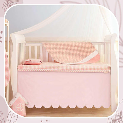 28 x 52 Inch Pink Scalloped Crib Skirt, 14 Inch Drop
