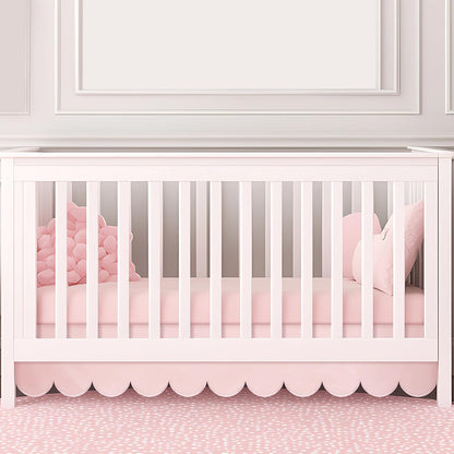 28 x 52 Inch Pink Scalloped Crib Skirt, 14 Inch Drop