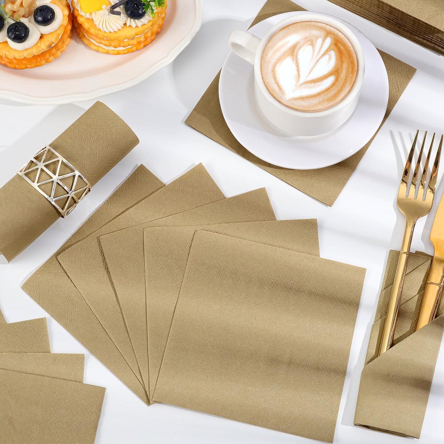 NatNarr 120 Pcs Cocktail Napkins Gold Napkins Disposable Dessert Beverage Napkin Gold Party Napkin for Wedding, Celebrate, Christmas, 5 x 5 Inch