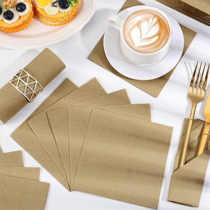 NatNarr 120 Pcs Cocktail Napkins Gold Napkins Disposable Dessert Beverage Napkin Gold Party Napkin for Wedding, Celebrate, Christmas, 5 x 5 Inch