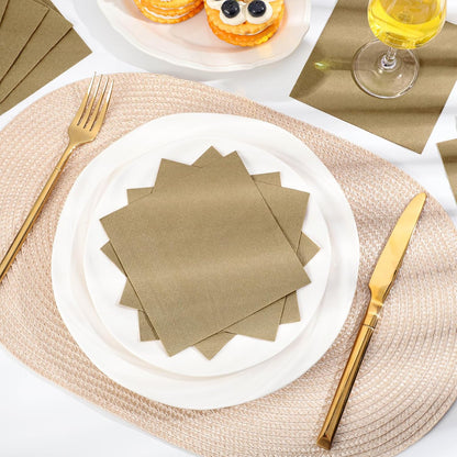 NatNarr 120 Pcs Cocktail Napkins Gold Napkins Disposable Dessert Beverage Napkin Gold Party Napkin for Wedding, Celebrate, Christmas, 5 x 5 Inch