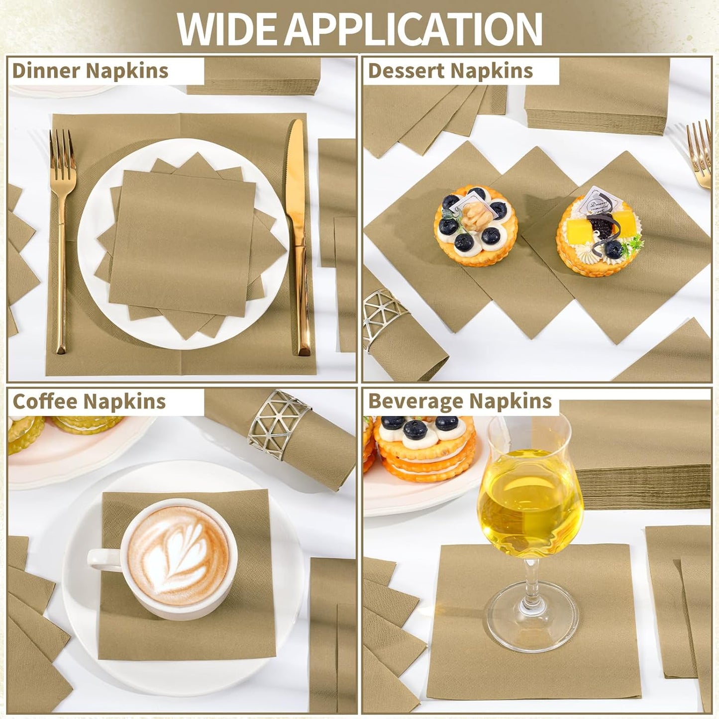 NatNarr 120 Pcs Cocktail Napkins Gold Napkins Disposable Dessert Beverage Napkin Gold Party Napkin for Wedding, Celebrate, Christmas, 5 x 5 Inch