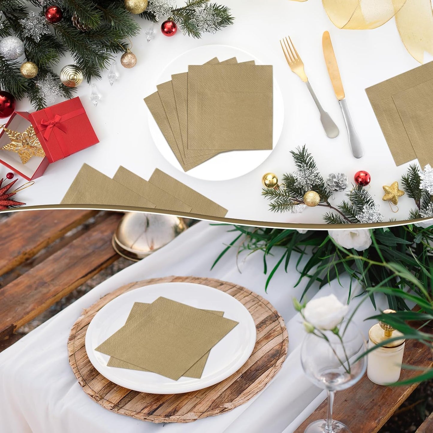 NatNarr 120 Pcs Cocktail Napkins Gold Napkins Disposable Dessert Beverage Napkin Gold Party Napkin for Wedding, Celebrate, Christmas, 5 x 5 Inch