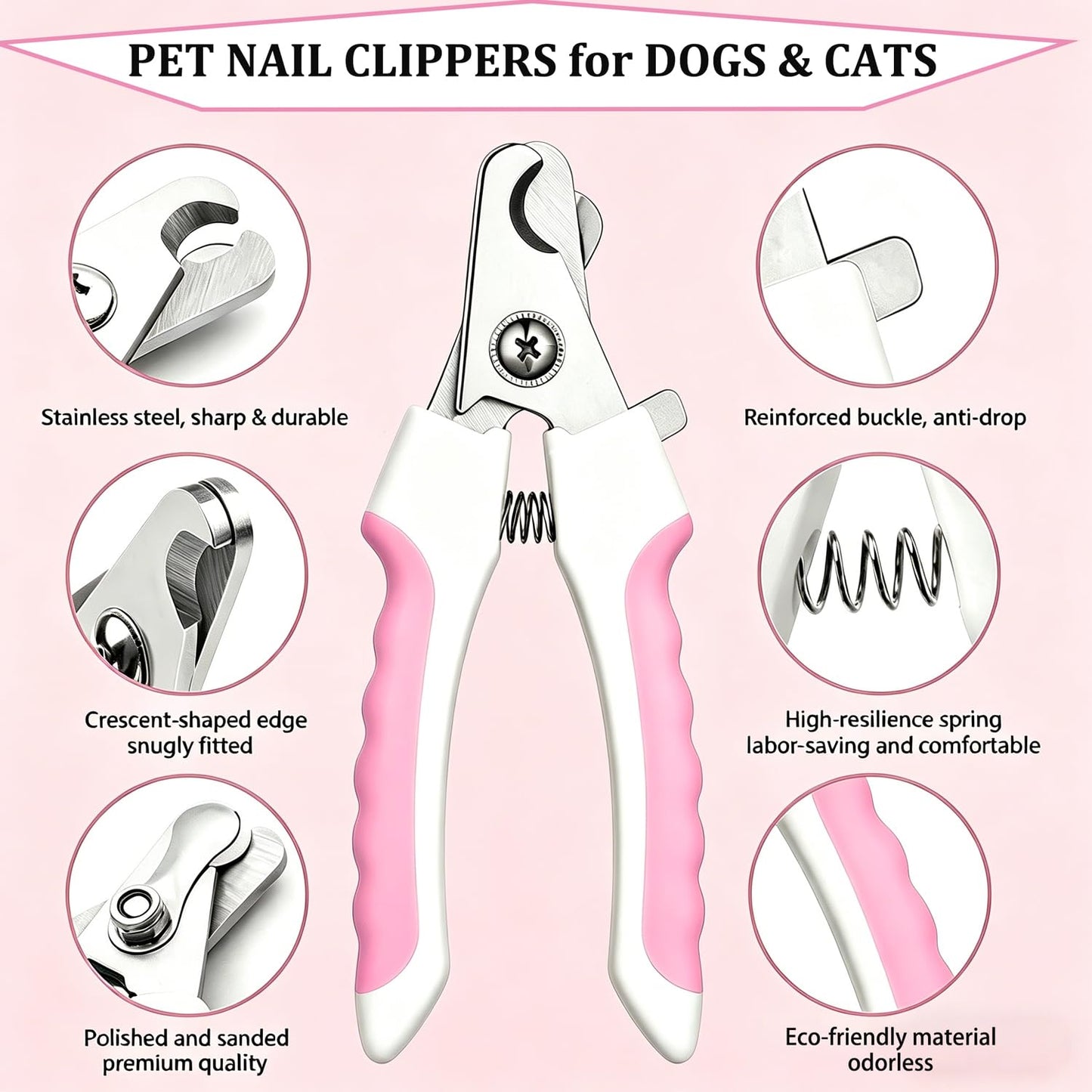 7PCS Dog Grooming Brush Kit for Shedding and Matted Fur, Self-Cleaning Slicker Brush with Undercoat Rake, Flea Comb for Long-Haired Pets, Pink