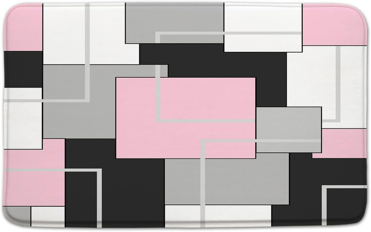 Bathroom Rugs Abstract Geometric Gray Black and White Geometry Mid Century Patchwork Contemporary Fashion Simple Home Pink Bath Mat Bedroom Kitchen Toilet Floor Doormat 24x47